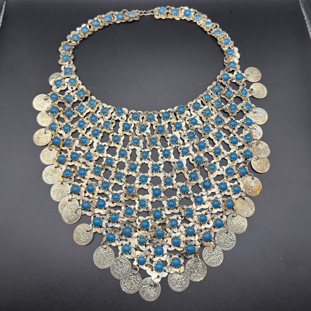 Vintage Faux Turquoise Statement Necklace Bib Style Bohemian